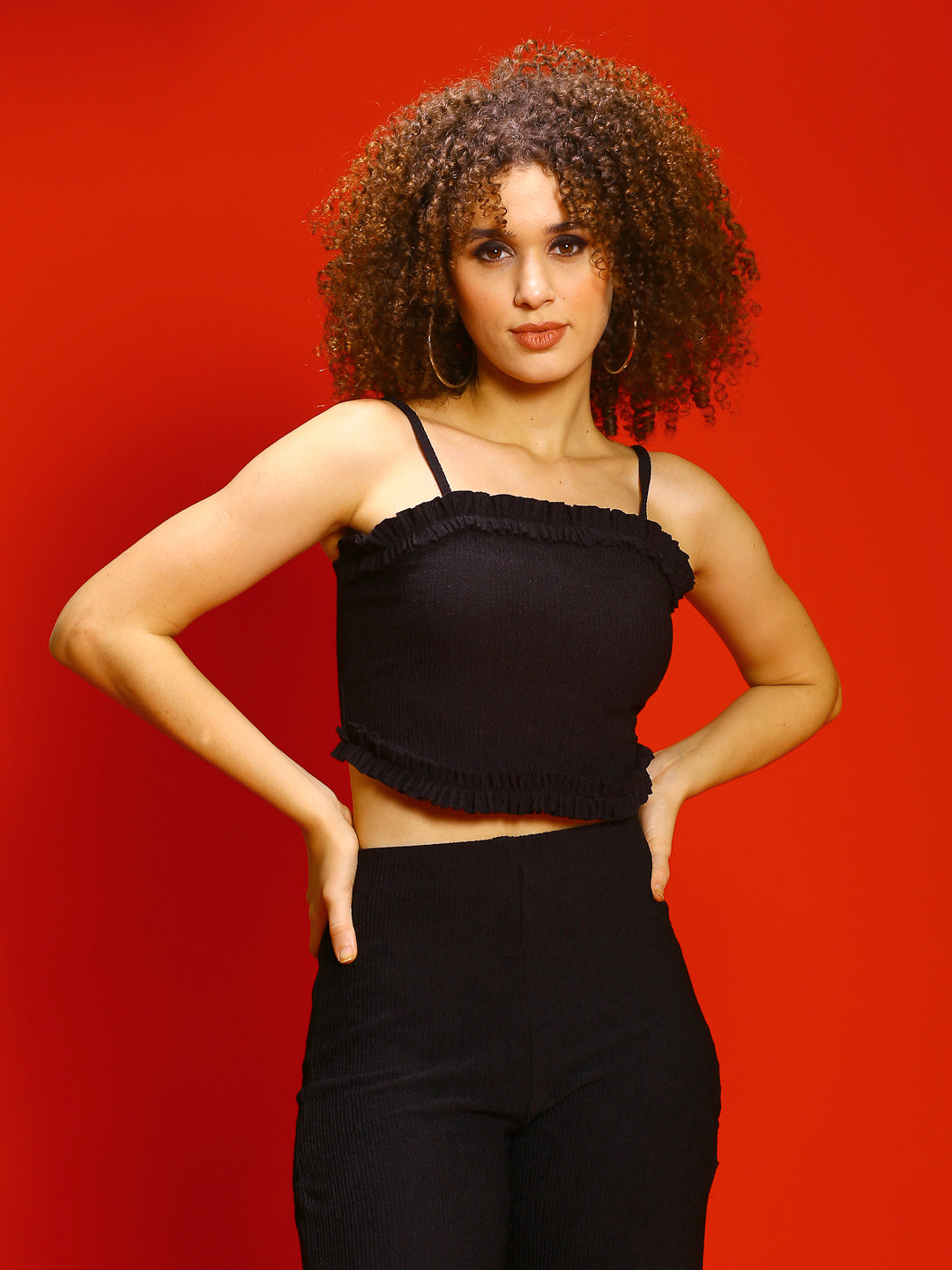 Black Ruffled strapy crop