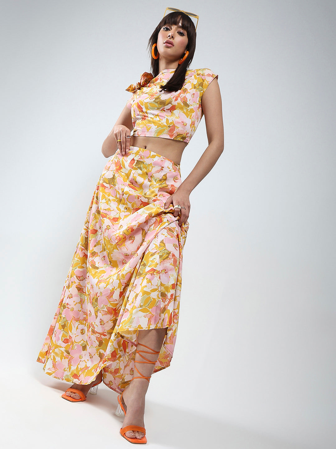 Sera Yellow Printed Top Skirt Cord-Set