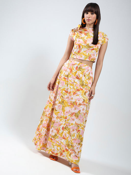 Sera Yellow Printed Top Skirt Cord-Set