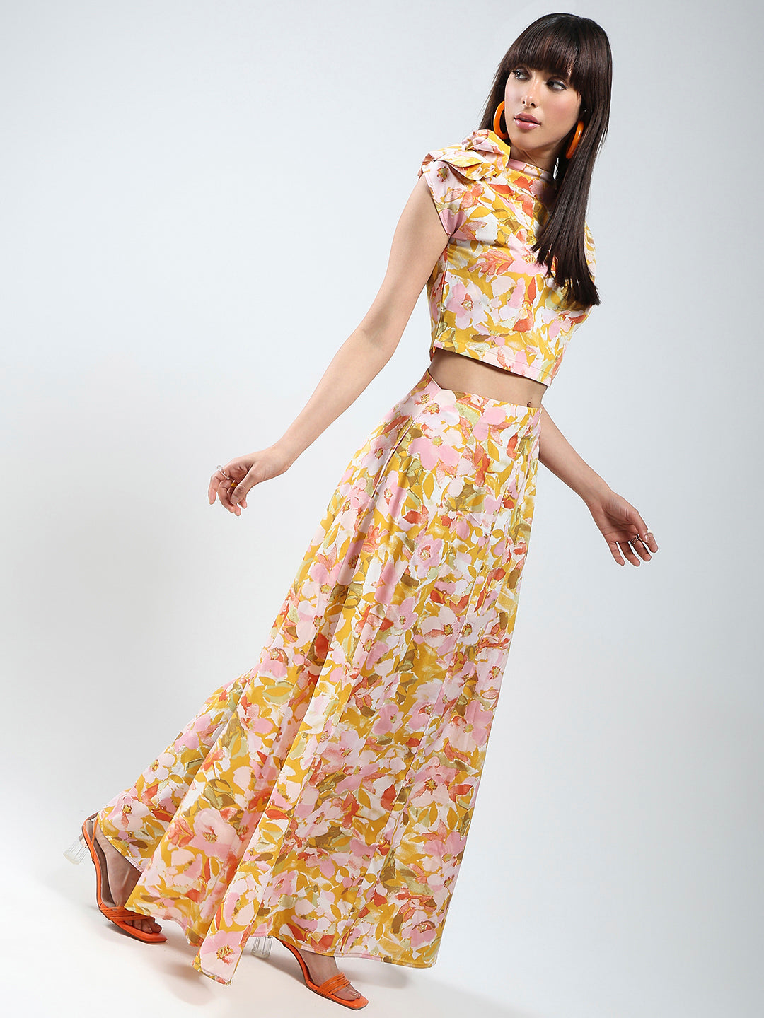 Sera Yellow Printed Top Skirt Cord-Set