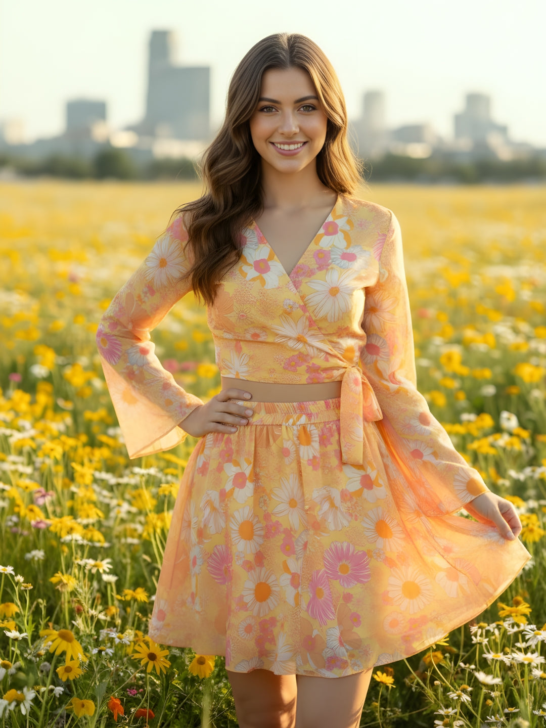 Sera Yellow Printed Top Skirt Cord-Set