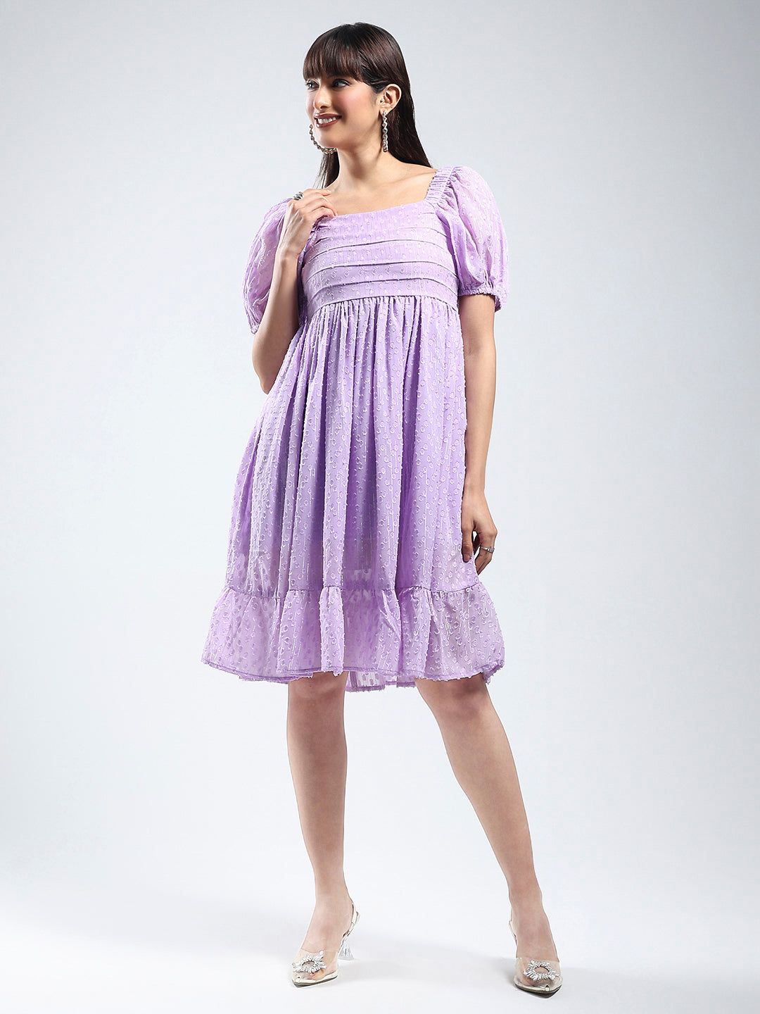 Women solid purple fit and flare Mini Dress