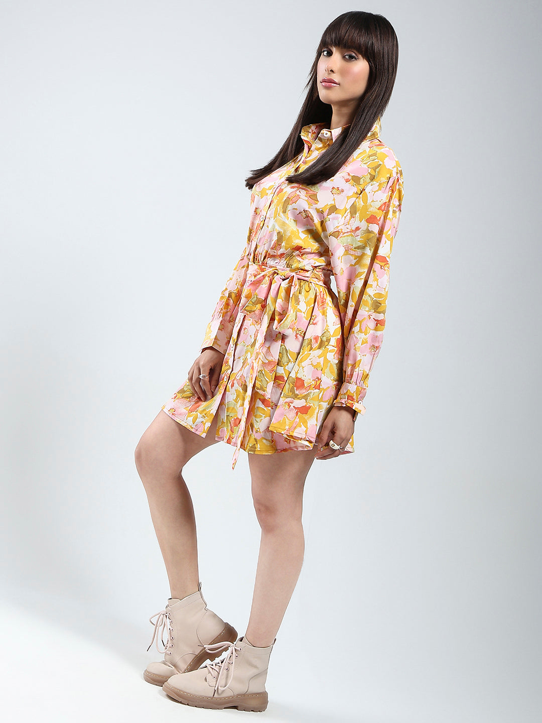 Women Yellow Mini wrap Fit and flare Dress