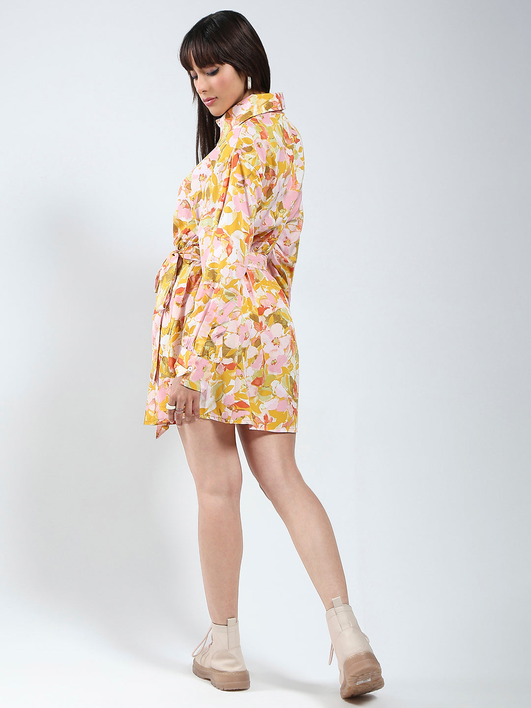 Women Yellow Mini wrap Fit and flare Dress