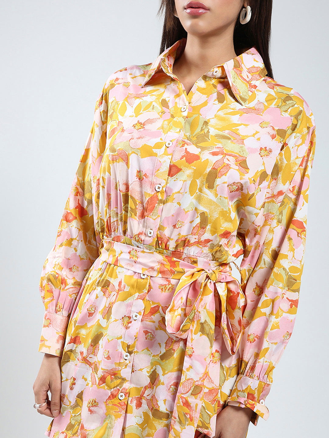 Women Yellow Mini wrap Fit and flare Dress
