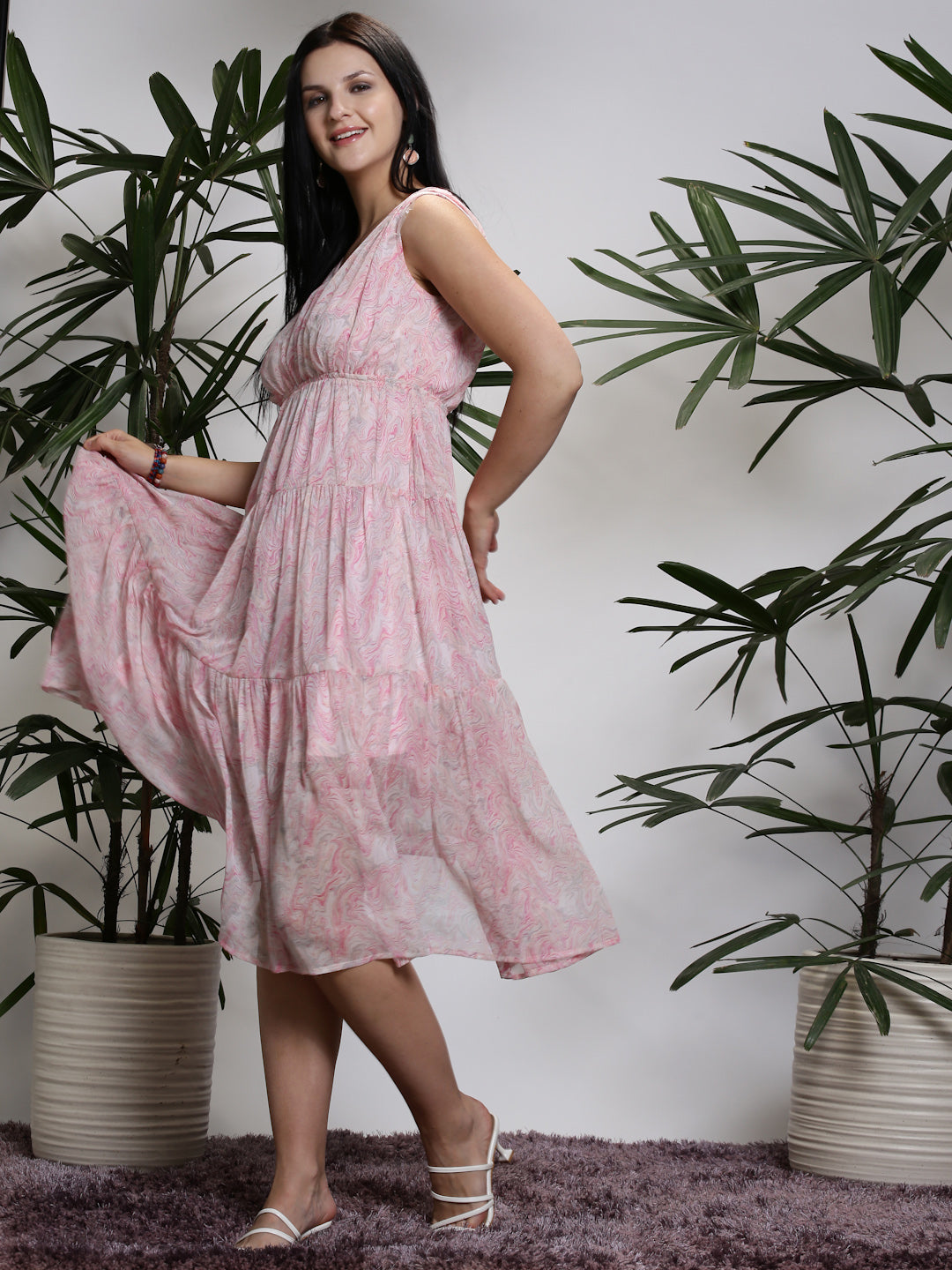 White Floral Midi Dress