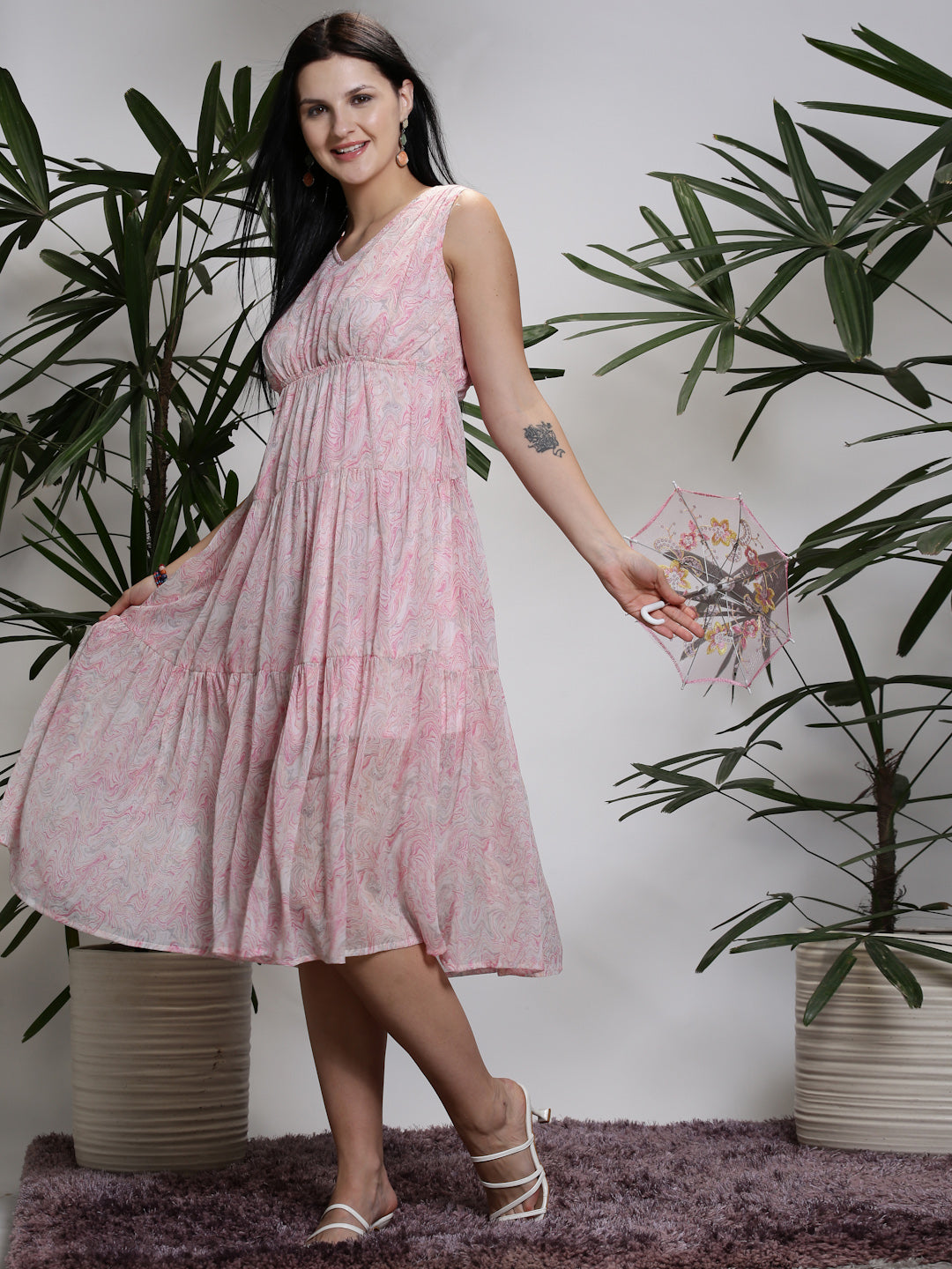 White Floral Midi Dress