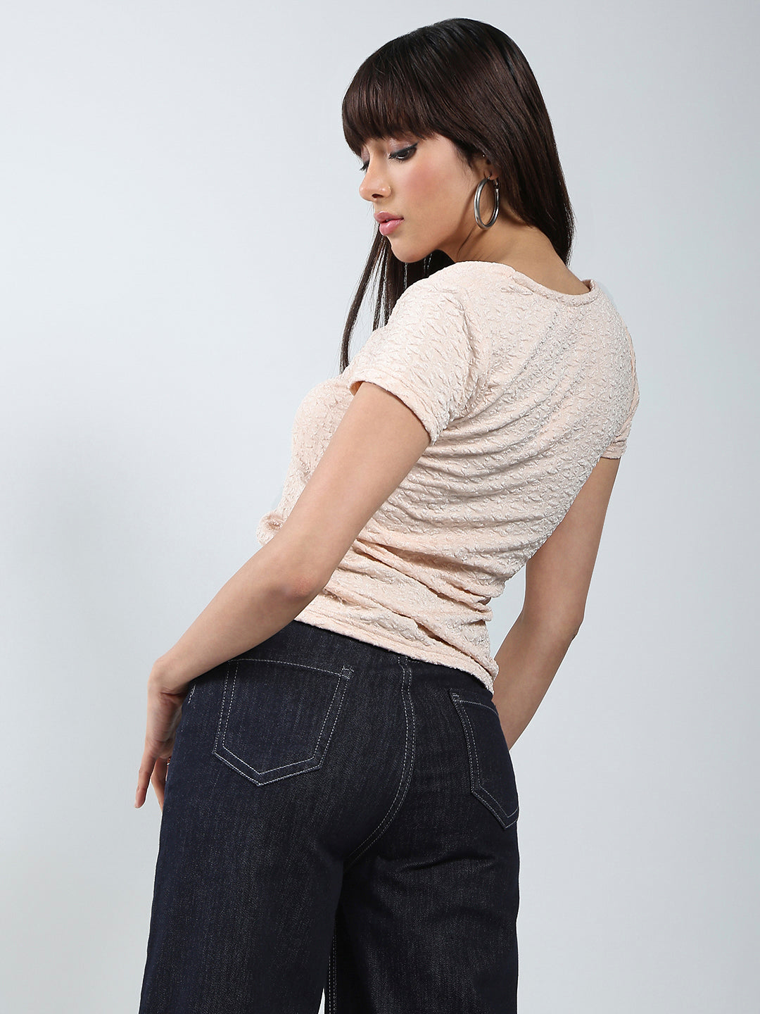 Sera Women Ecru Solid Square Neck Crop Top