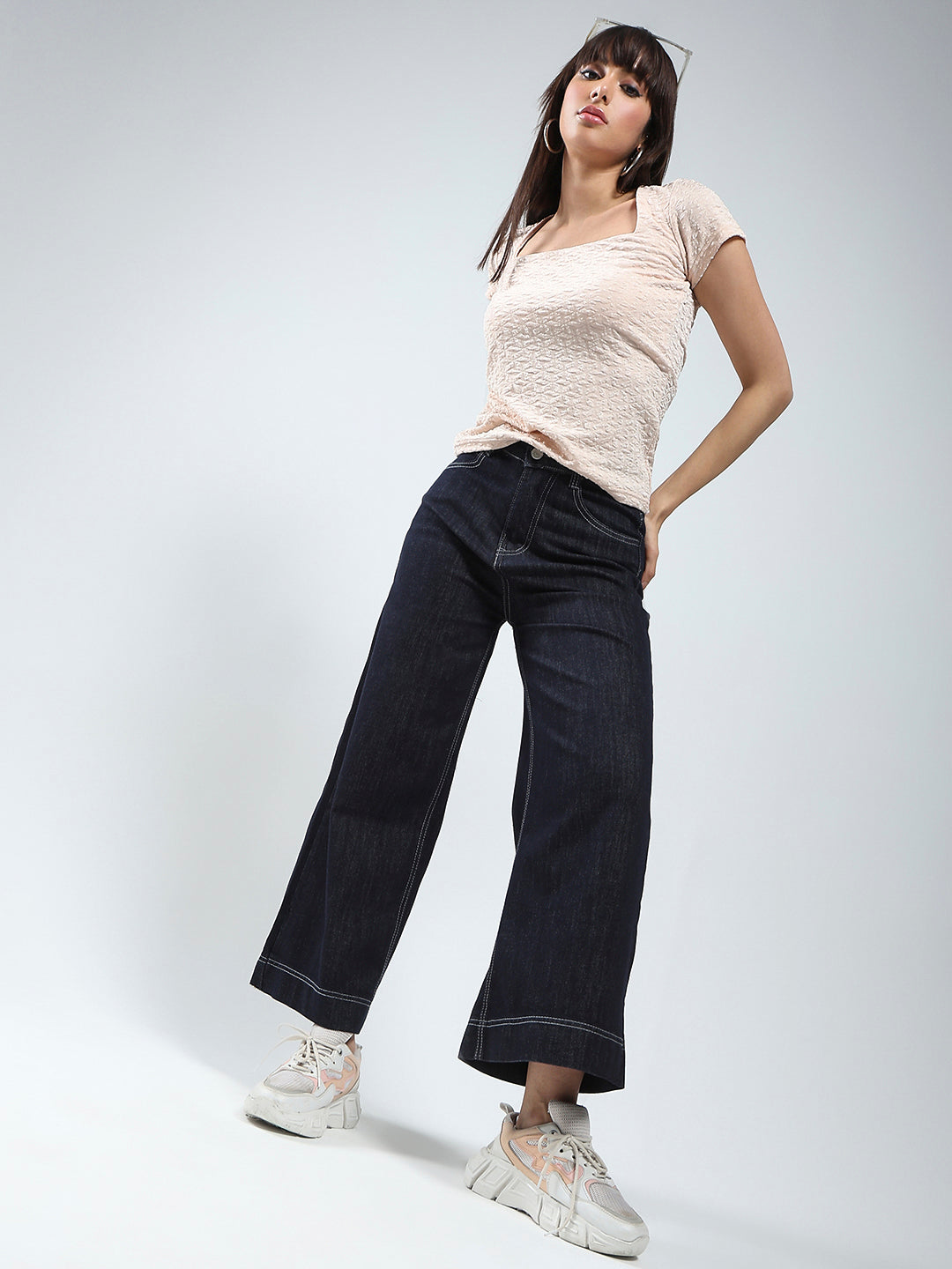Sera Women Ecru Solid Square Neck Crop Top
