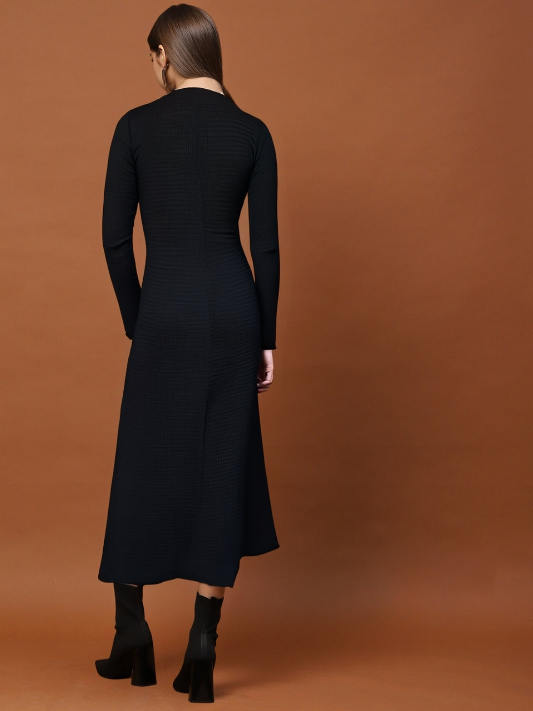 Black Long Sleeve Anarkali Style Maxi Dress with V-Neck – Elegant Ethnic & Party Wear for Women