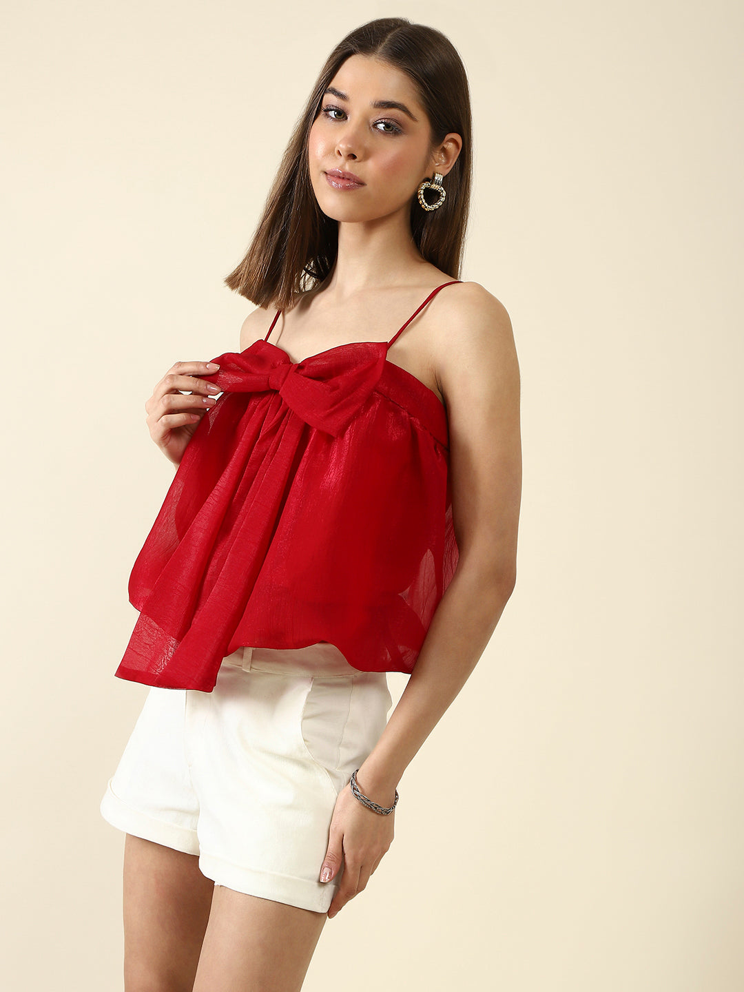 Red Solid Crop Top