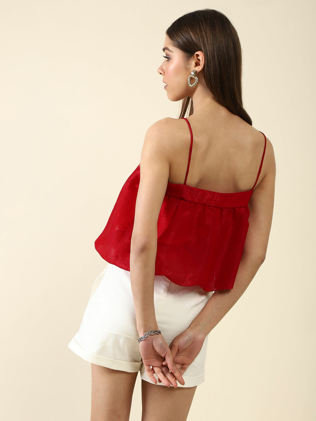 Red Solid Crop Top