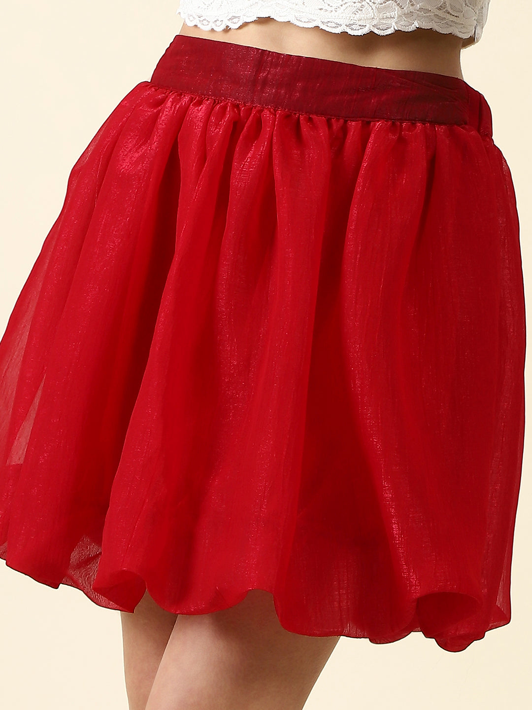 Red Solid Mini Skirt