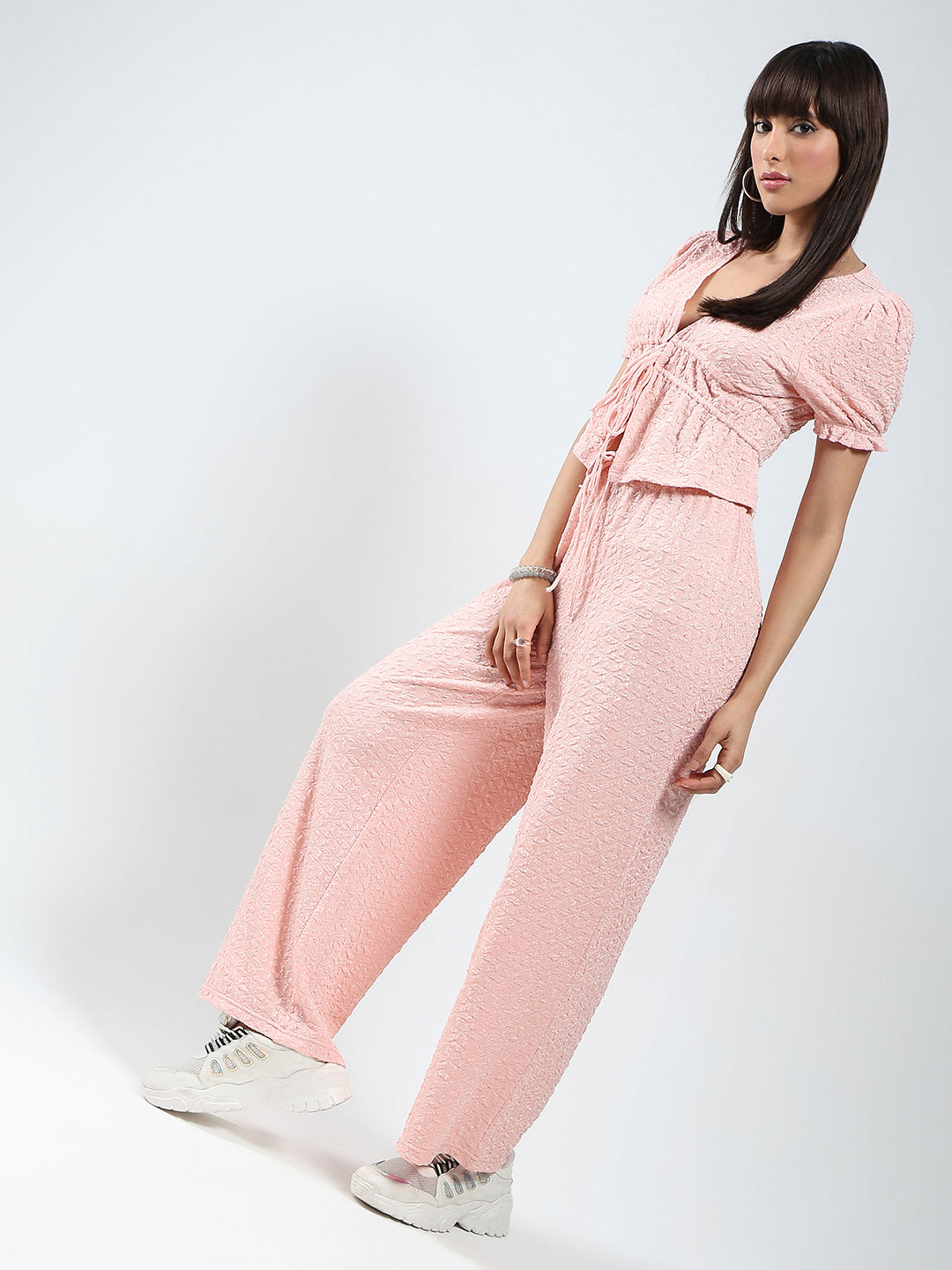 Sera women Peach solid top and trouser cord-set