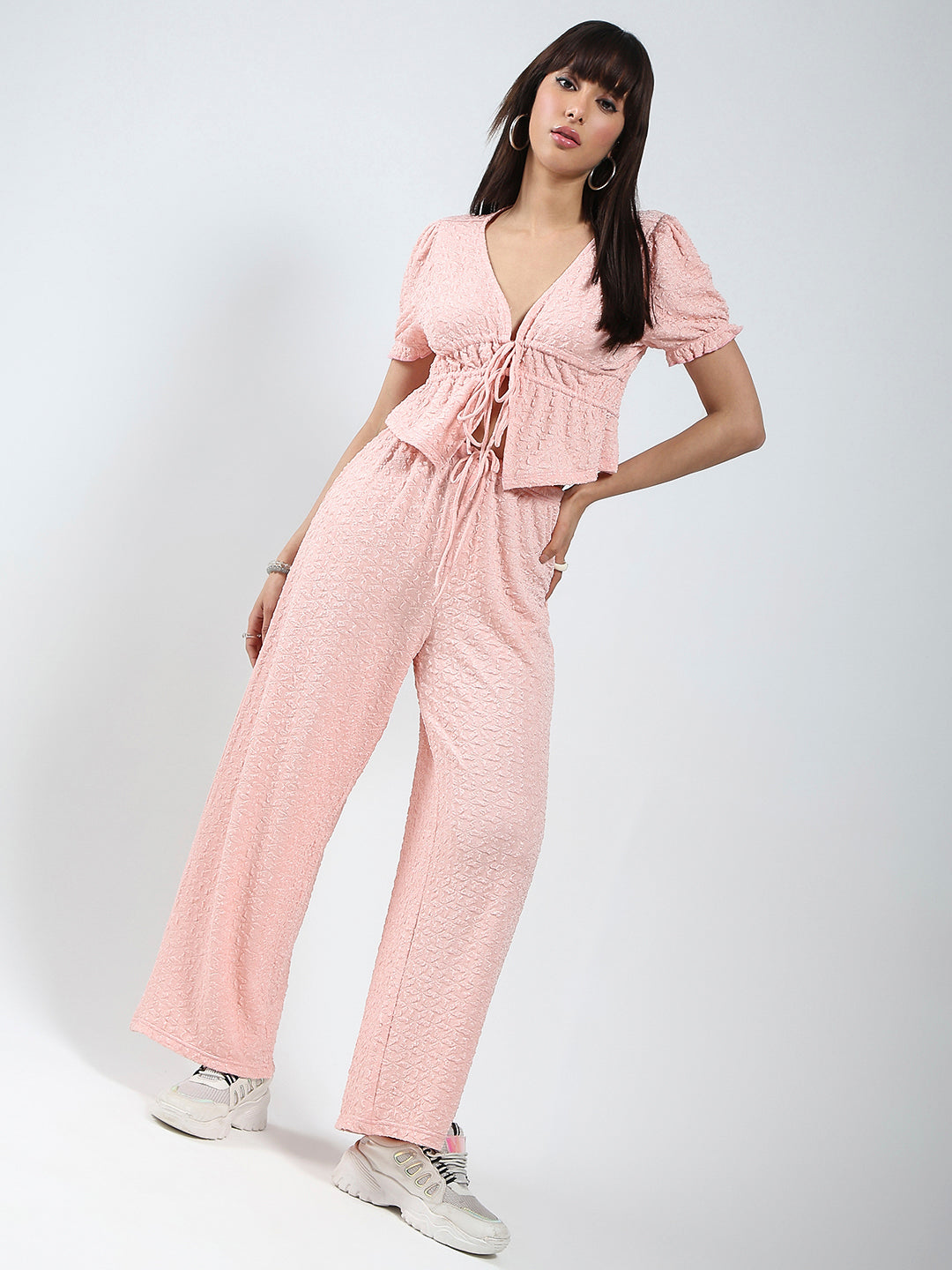 Sera women Peach solid top and trouser cord-set