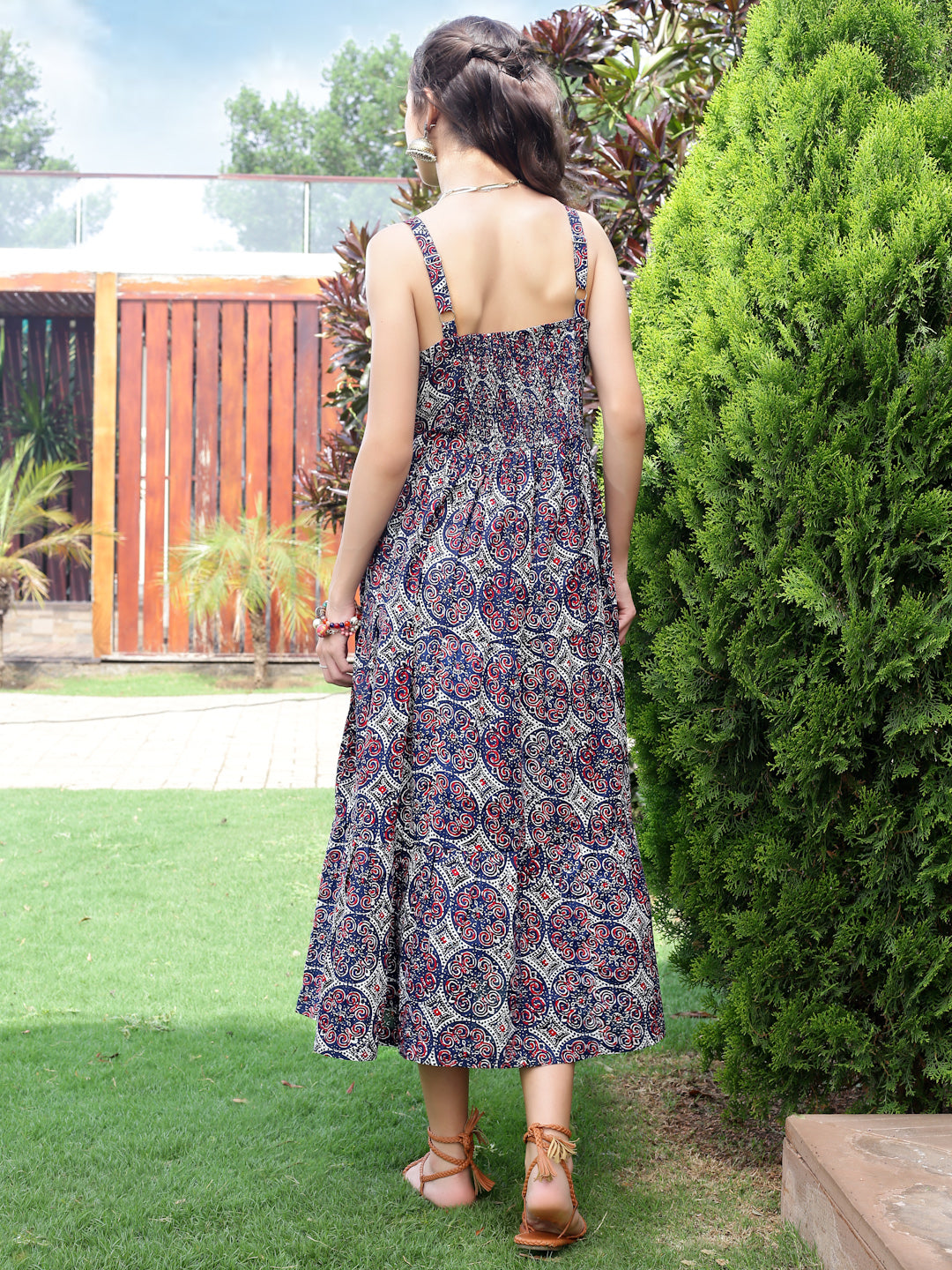 Cotton Boho Fit & Flared Midi Dress