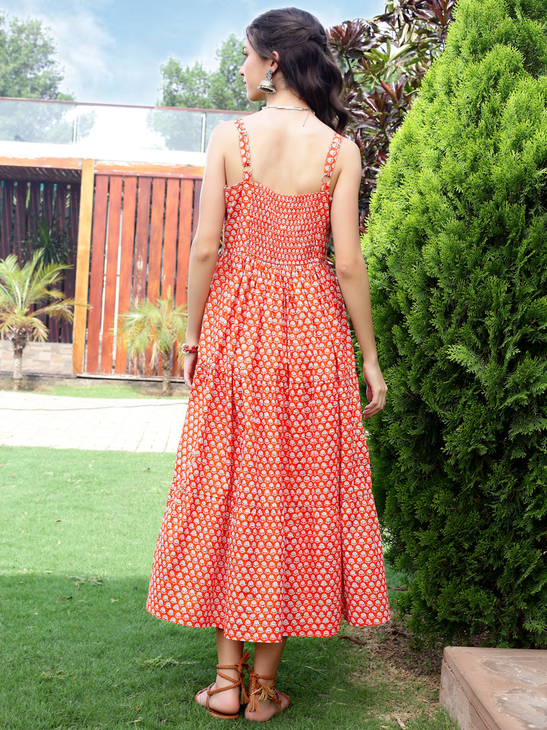 Cotton Boho Fit & Flared Midi Dress
