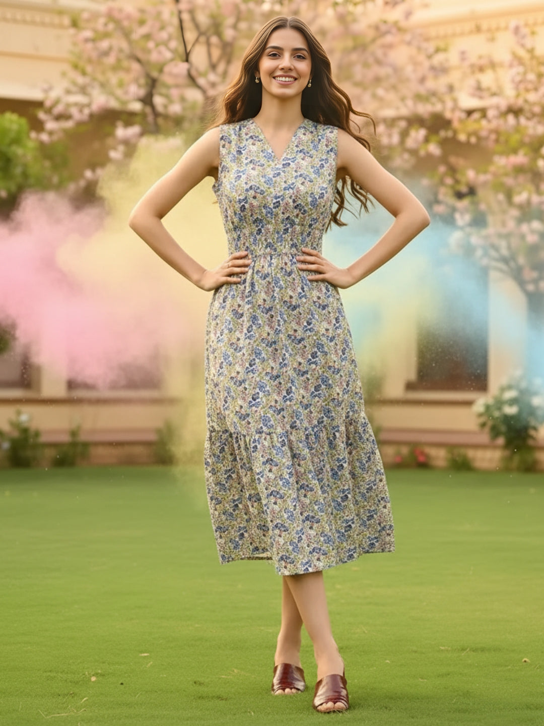 Cotton Boho Holi Midi Dress