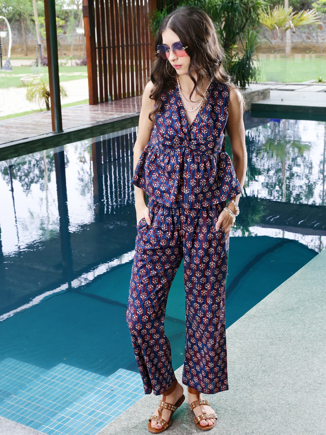 Cotton Tie Front Boho Top & pallazo set
