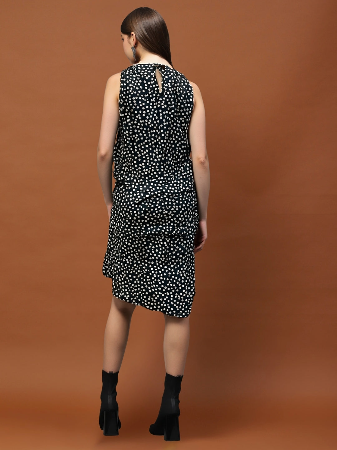 Black Sleeveless Elegant Women’s Casual Summer Outfit Polka Dot Dress