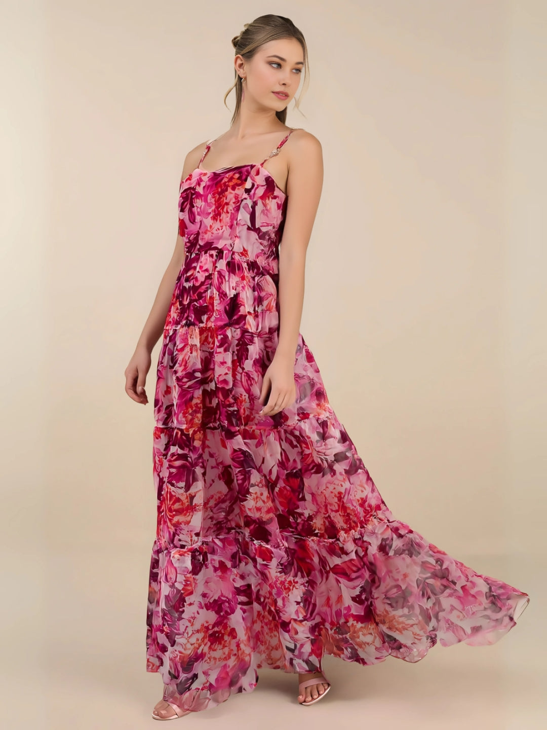 maxi fuchsia organza dress Zuri Hall Fuchsia Pleated Organza Dress 2019 Grammys