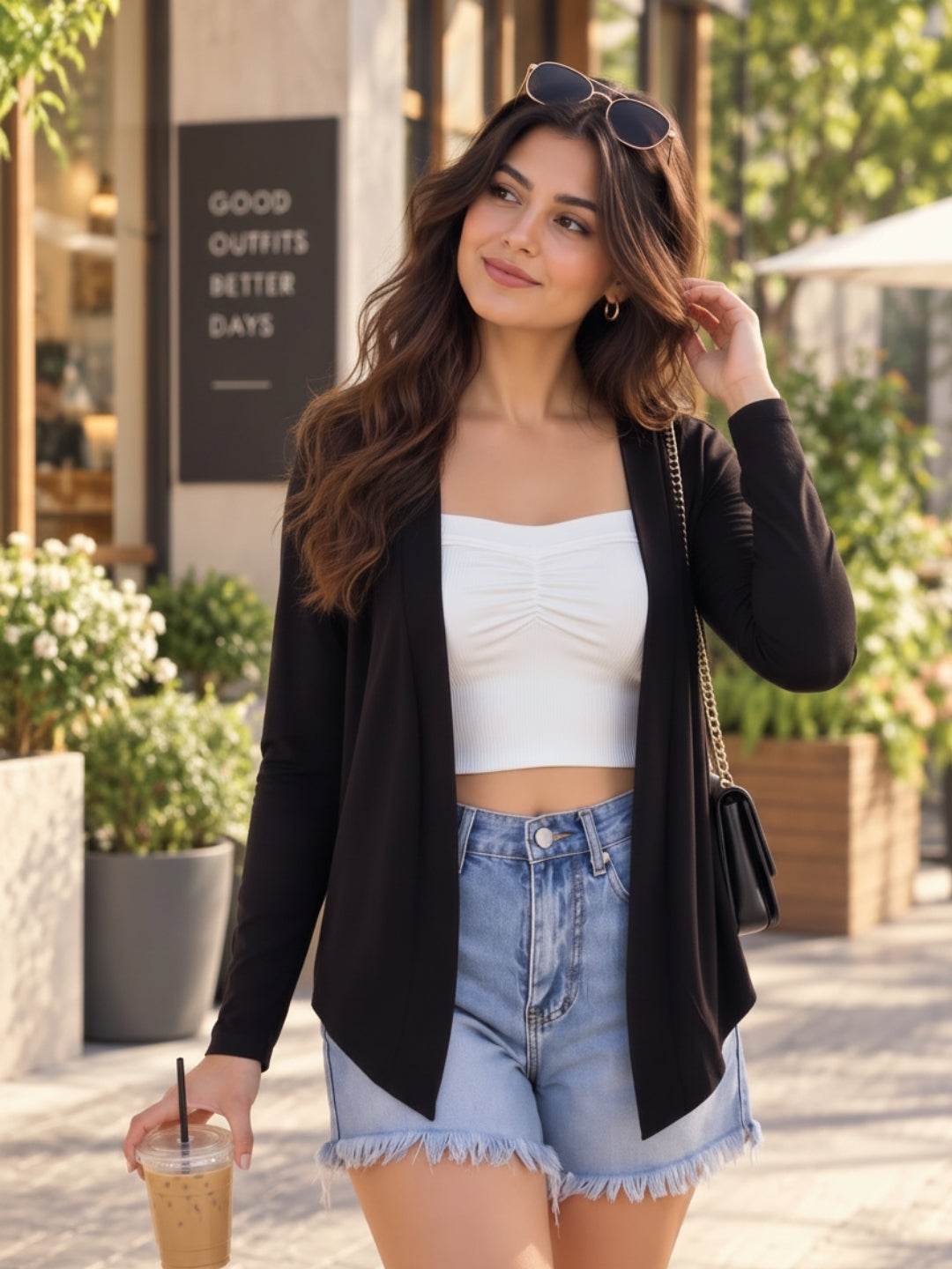 Black Stylish Open Front Long Sleeve Shrug Casual Shrug
