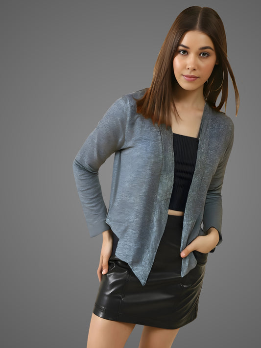 Grey Shrug for Women Stylish Open Front Long Sleeve Shrug