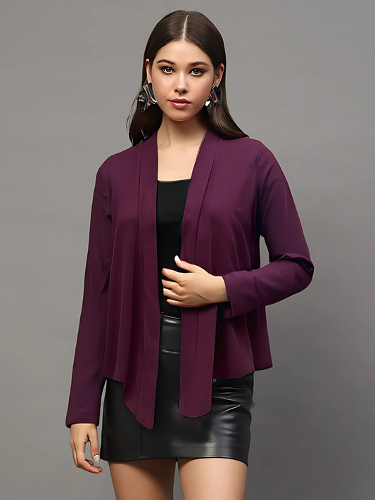 Maroon Open Front  Lightweight Long Sleeve Casual Cardigan Shrug