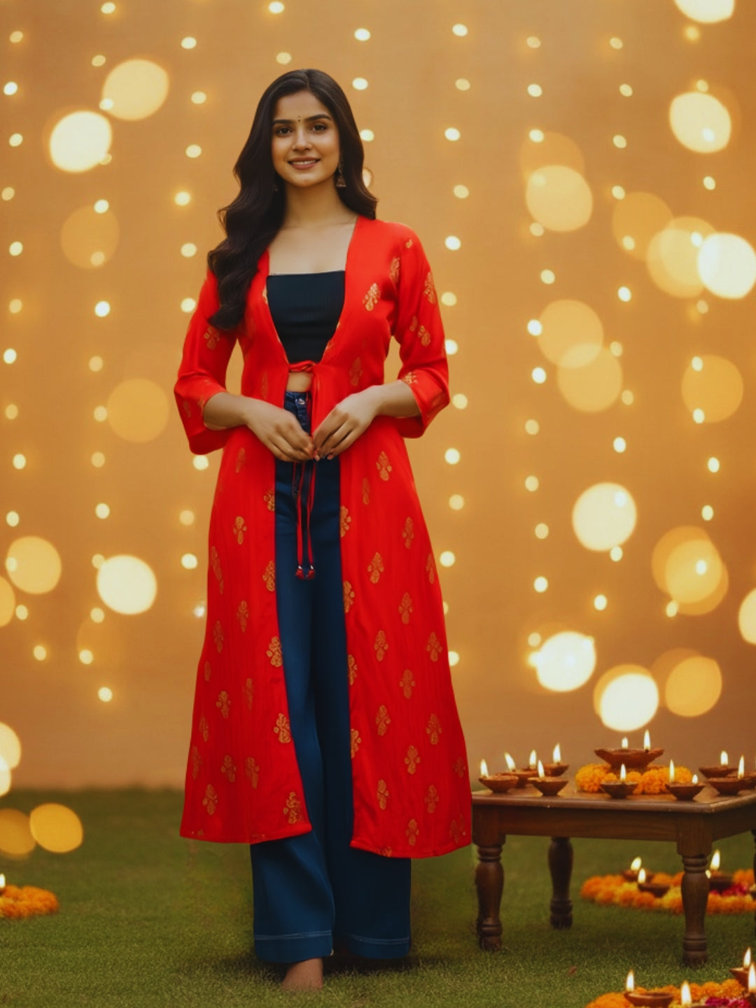 Festive Red Printed Shrug for Women | Elegant Ethnic Layer for Diwali & Party Looks