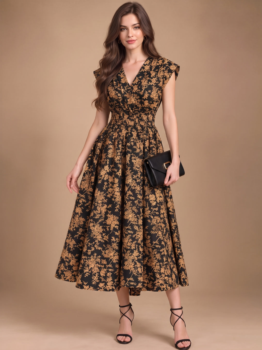 Poplin Boho Flared Midi Dress