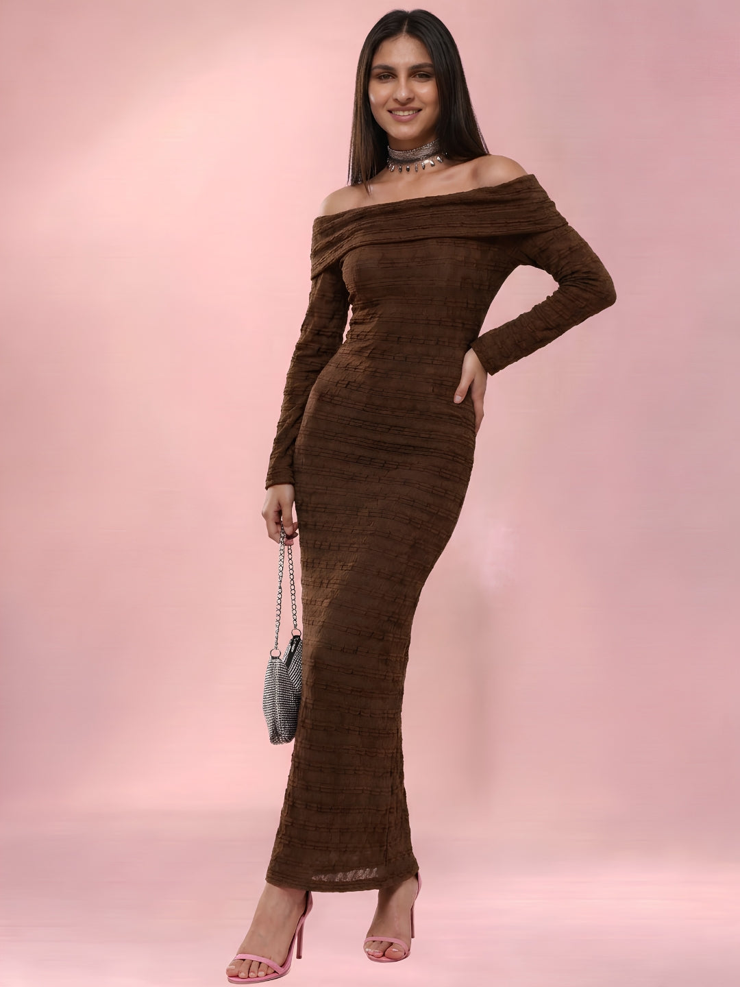 Embroidered Midi Bodycon Dress