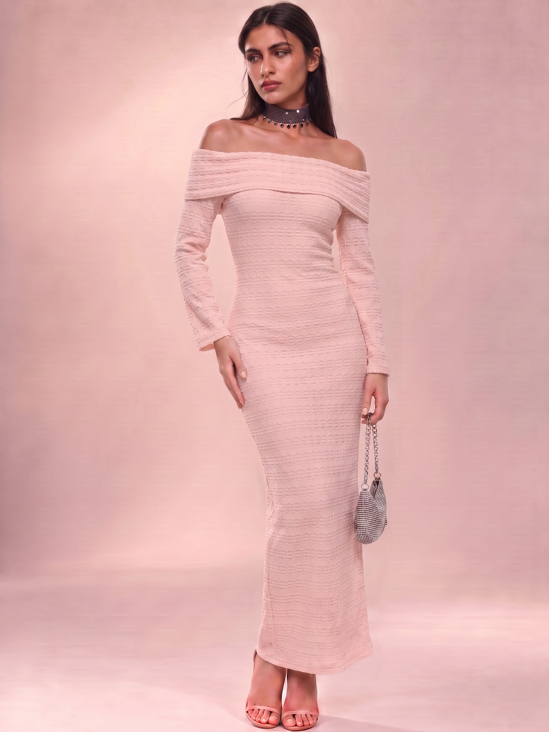 Embroidered Midi Bodycon Dress