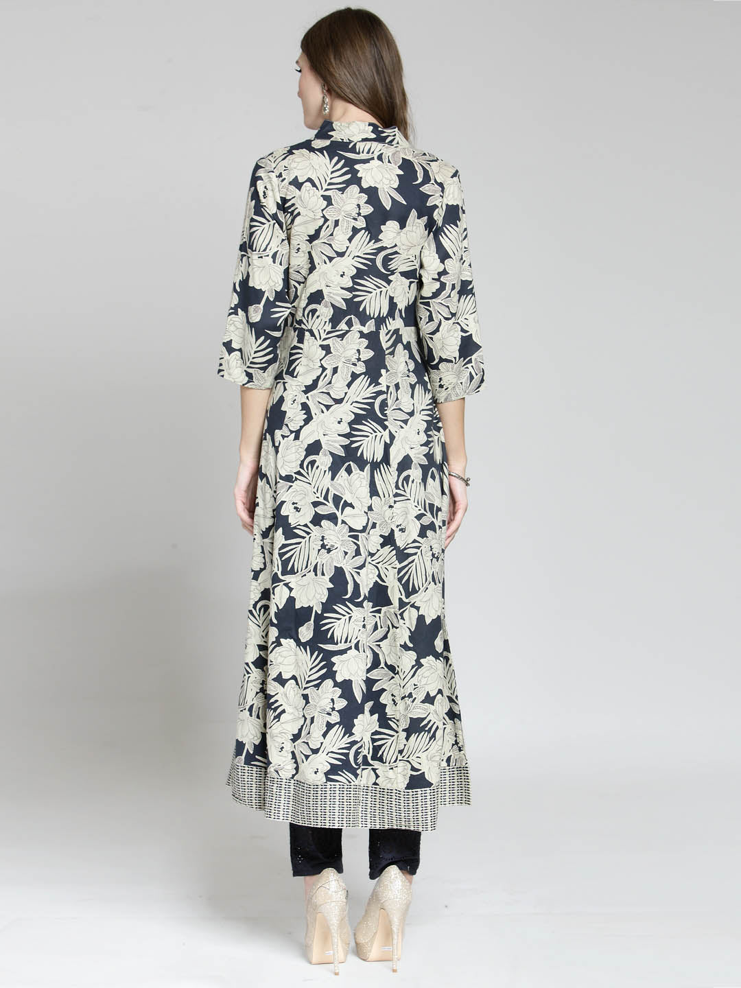 Black Printed Anarkali Kurta with Navy Blue Palazzo