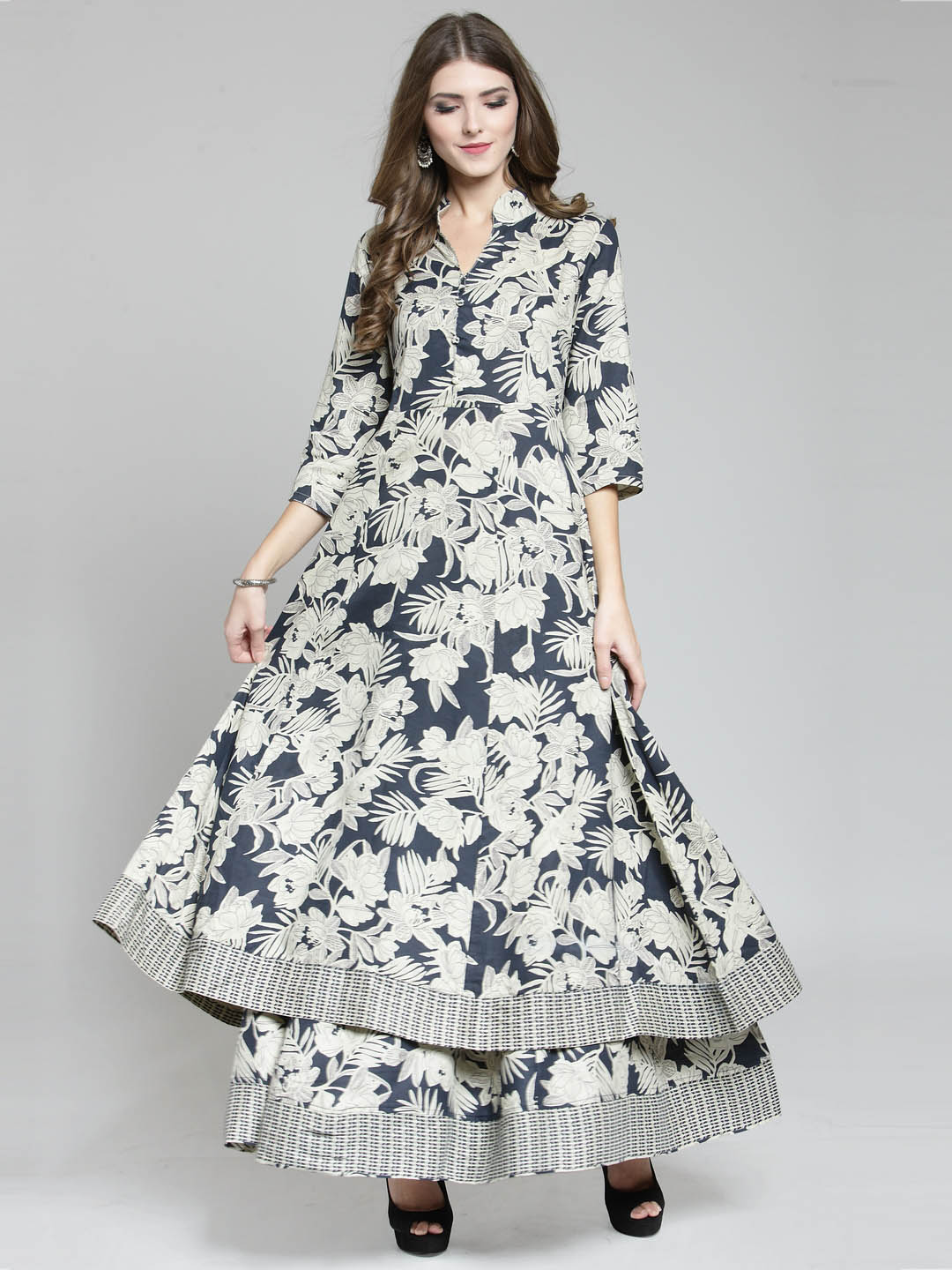Black Printed Anarkali Kurta with Black Palazzo