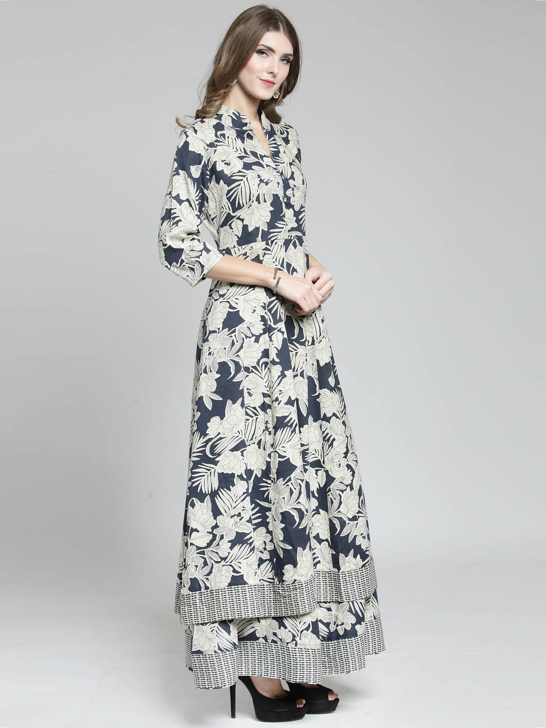 Black Printed Anarkali Kurta with Black Palazzo