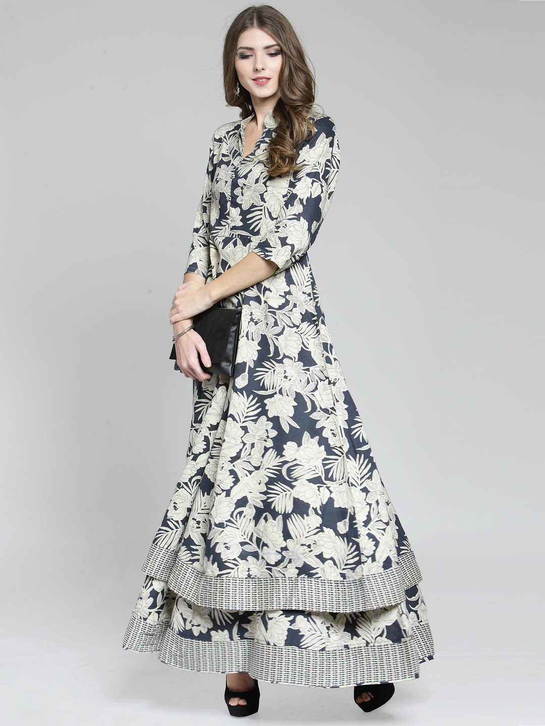 Black Printed Anarkali Kurta with Black Palazzo