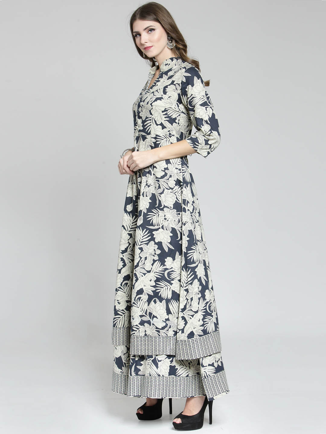 Black Printed Anarkali Kurta with Black Palazzo
