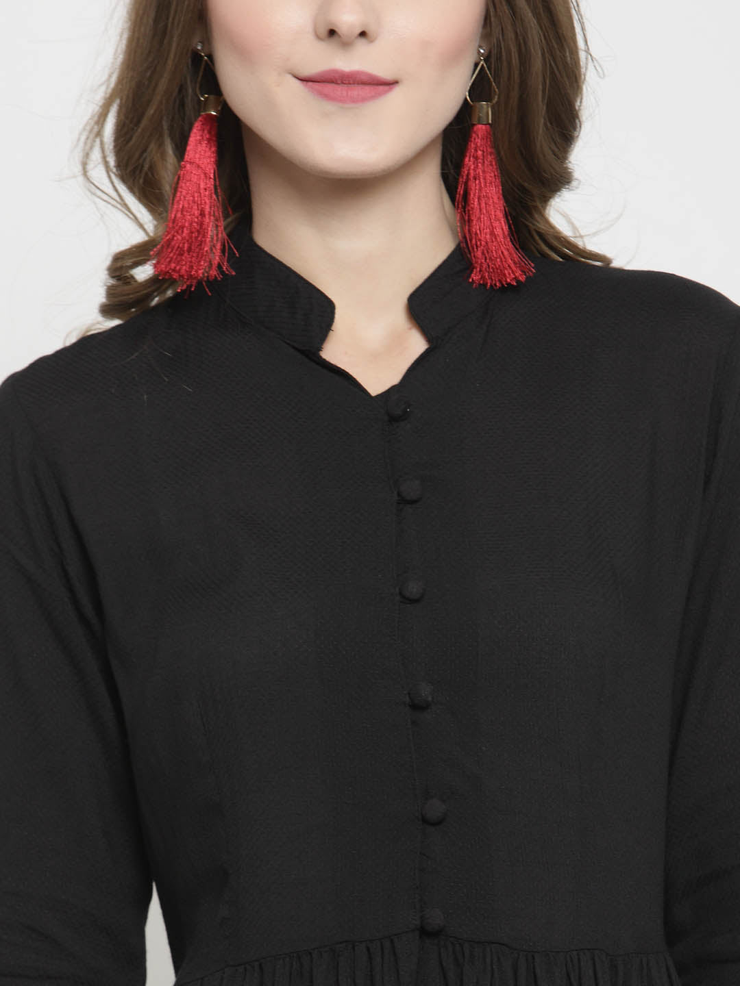 Black Solid A-line Kurta and Red Palazzo Set