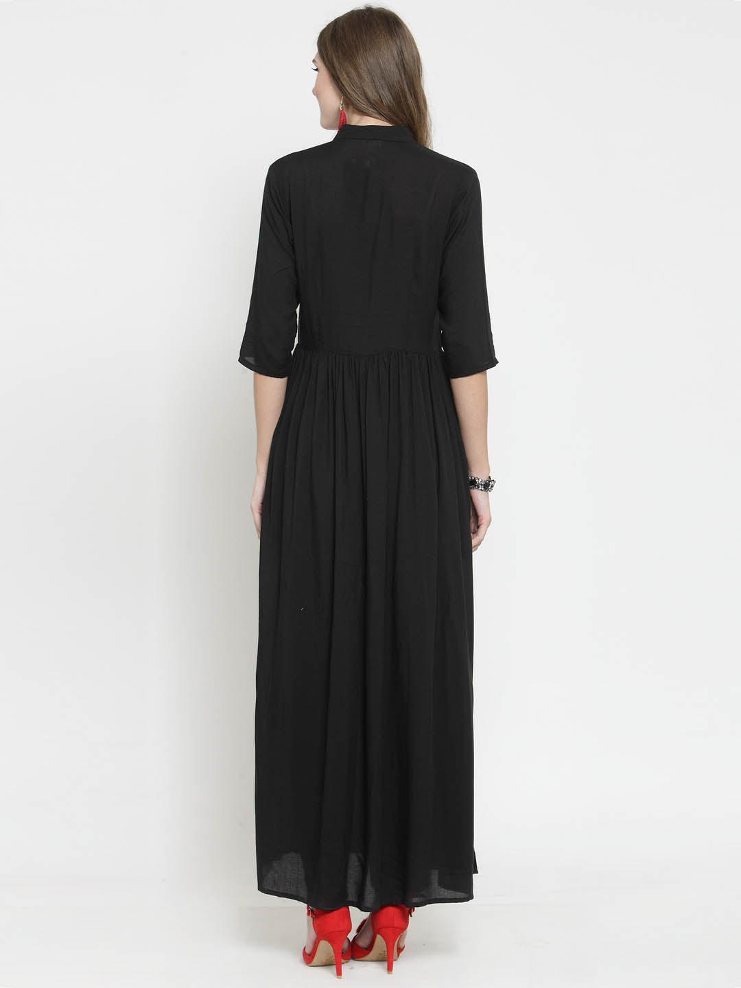 Black Solid A-line Kurta and Black Palazzo Set