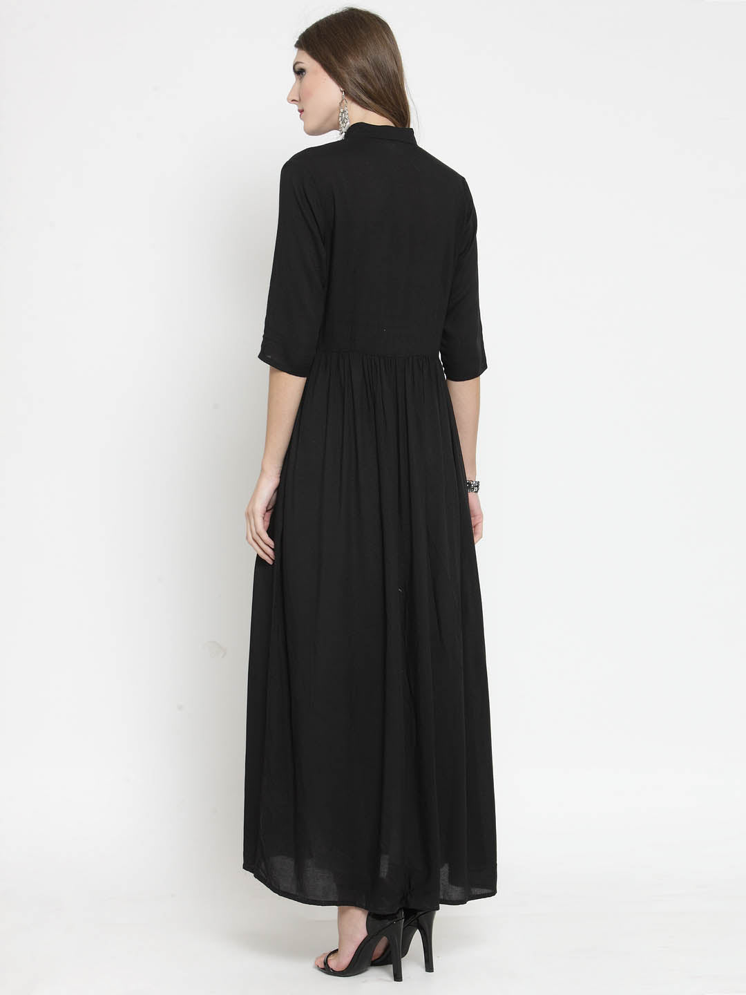 Black Solid A-line Kurta and White Palazzo Set