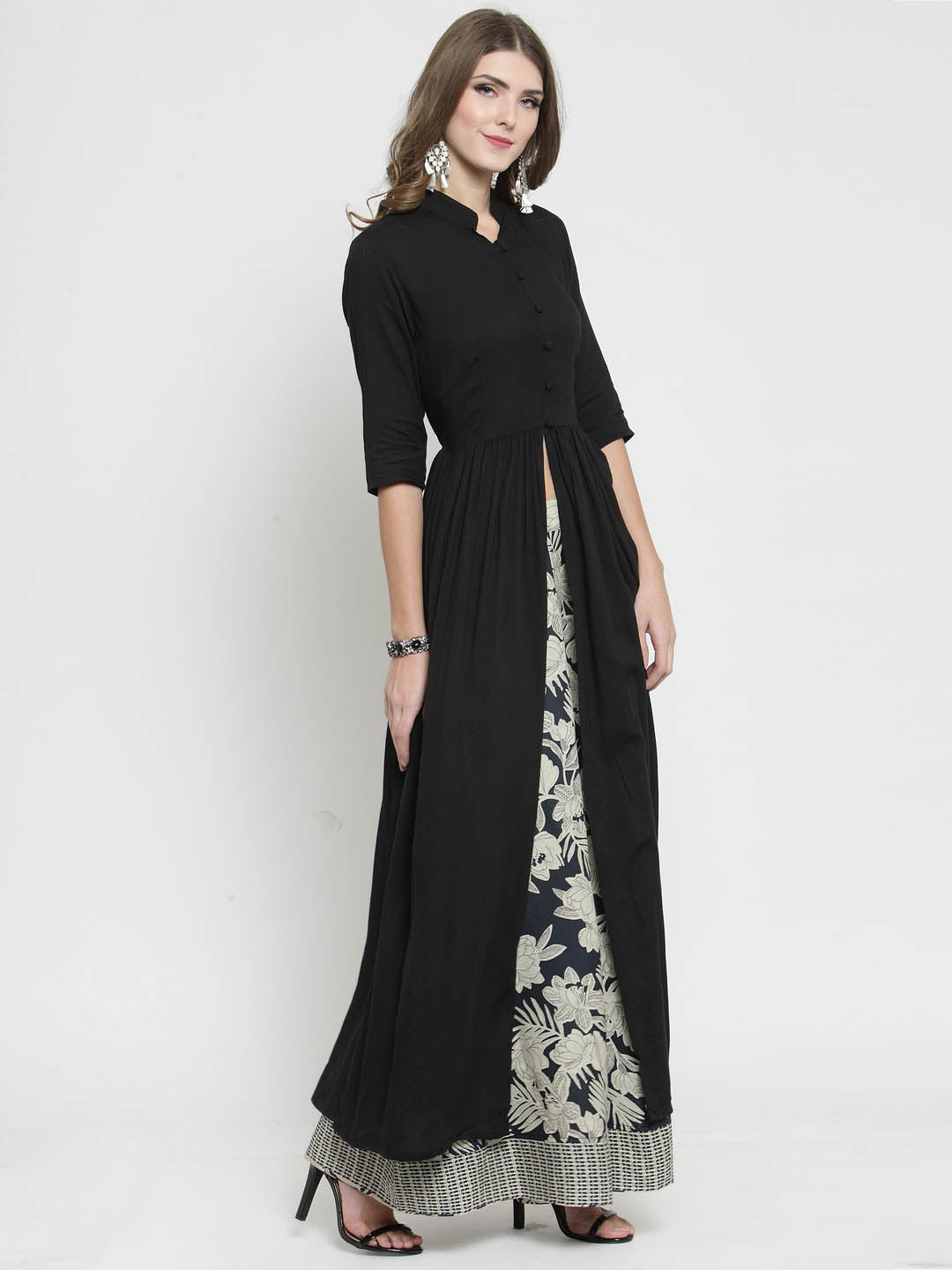 Black Solid A-line Kurta and Black Palazzo Set