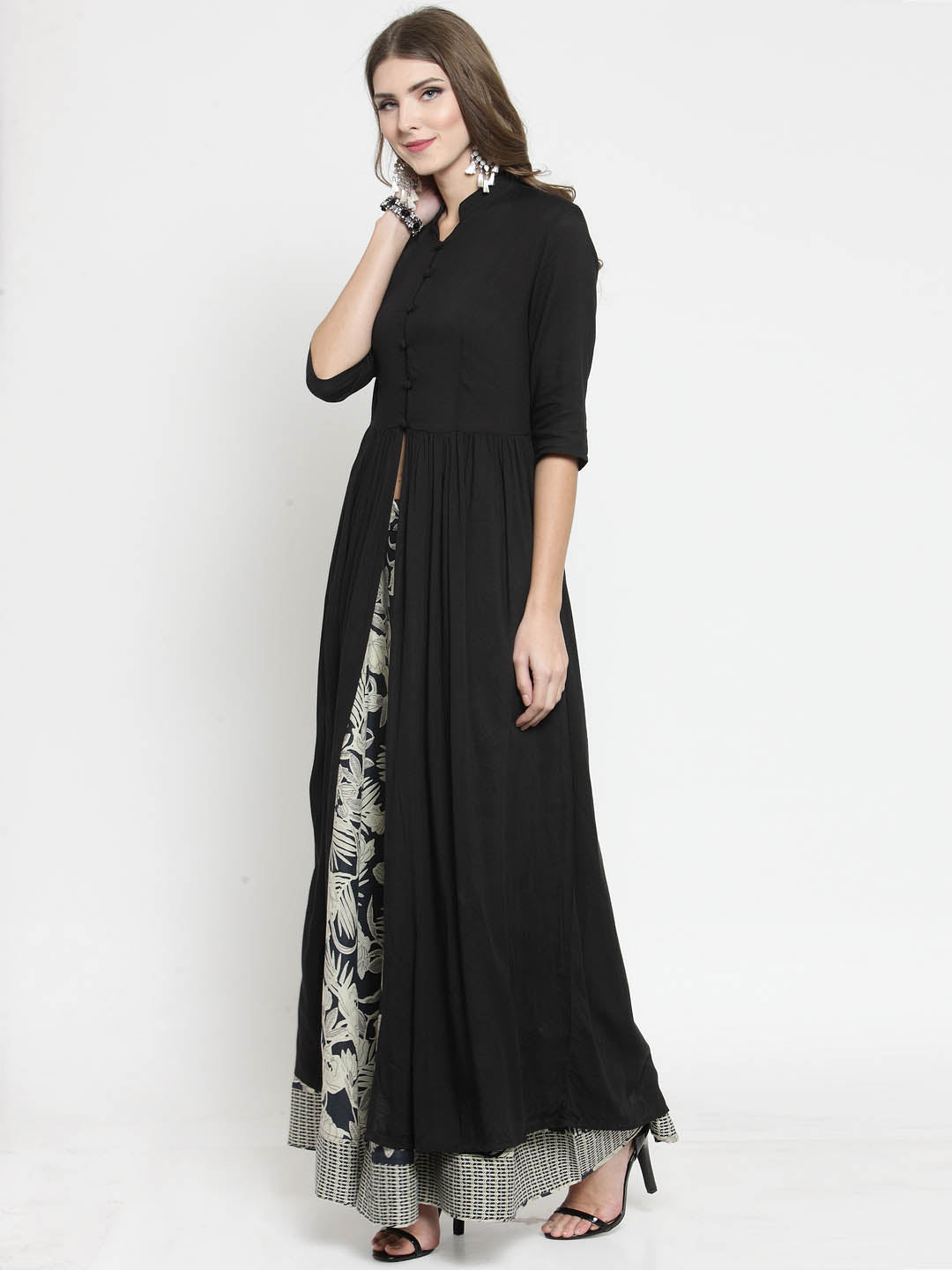 Black Solid A-line Kurta and Black Palazzo Set