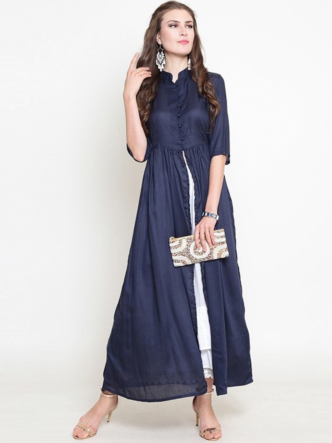 Blue Solid A-Line Kurta