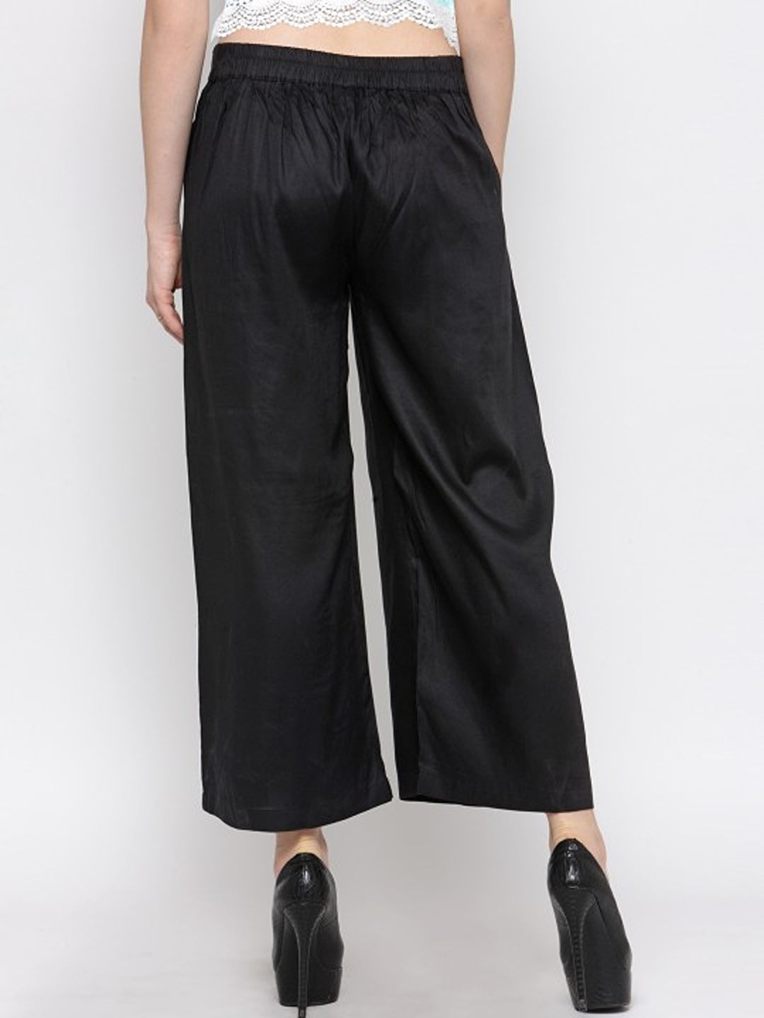 Black Solid Wide Leg Palazzos