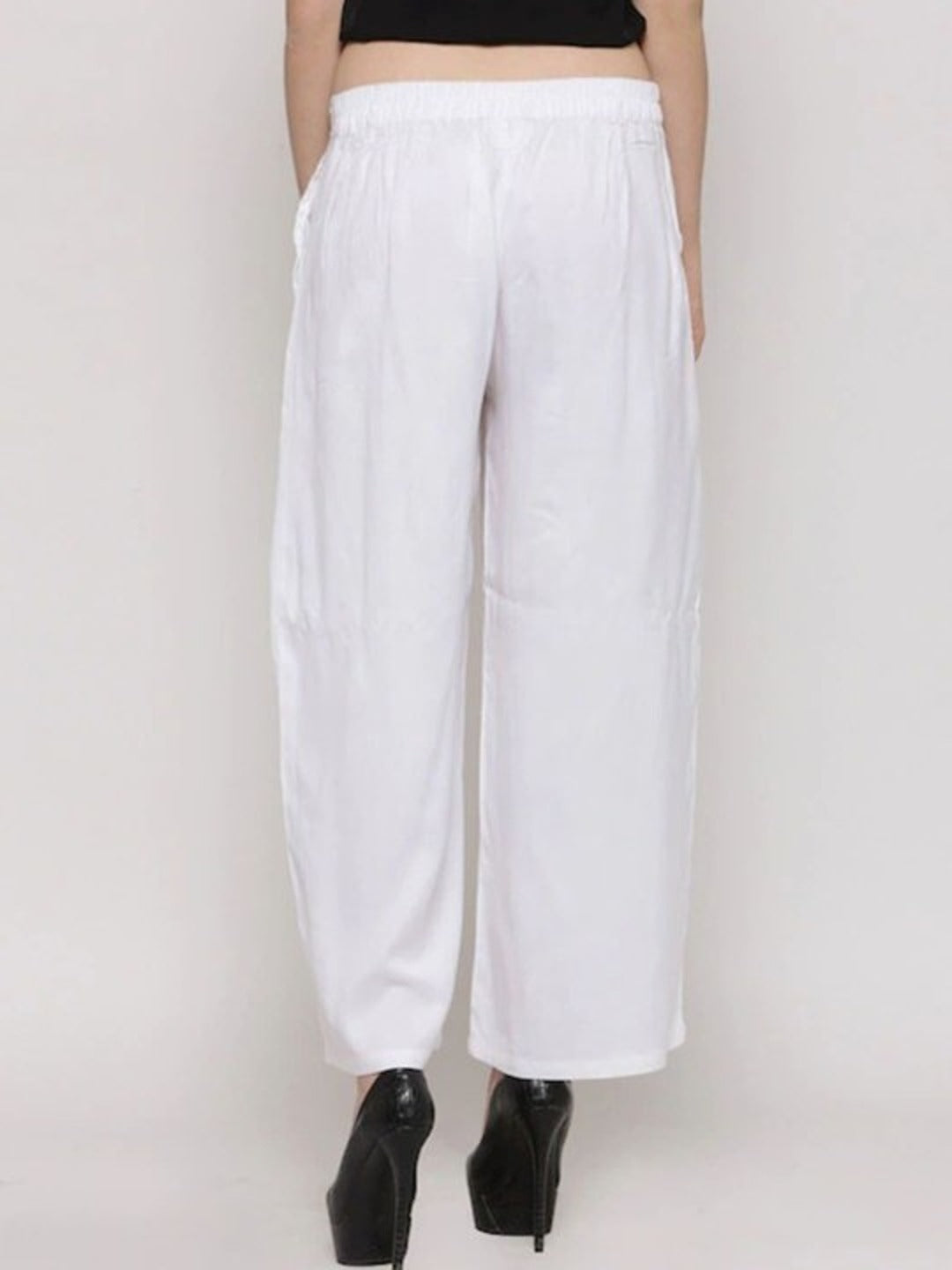 White Wide Leg Solid Palazzos