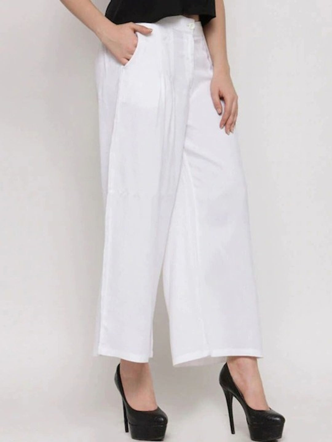 White Wide Leg Solid Palazzos