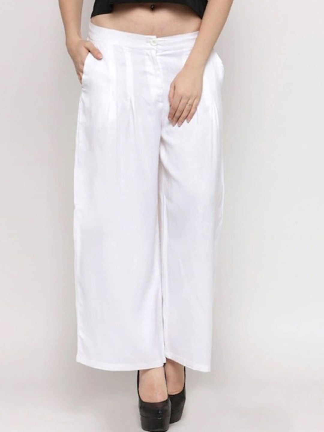 White Wide Leg Solid Palazzos