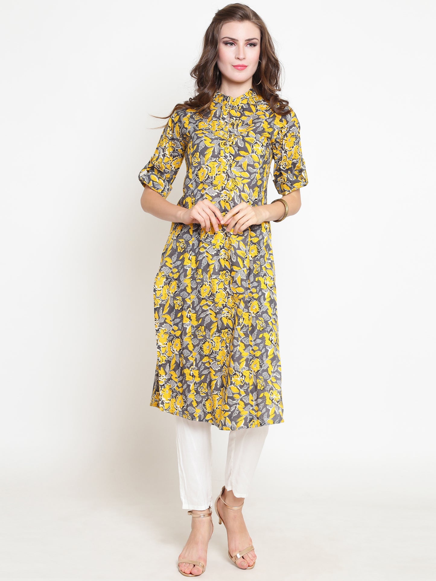 Yellow Printed Kurta With Palazzo