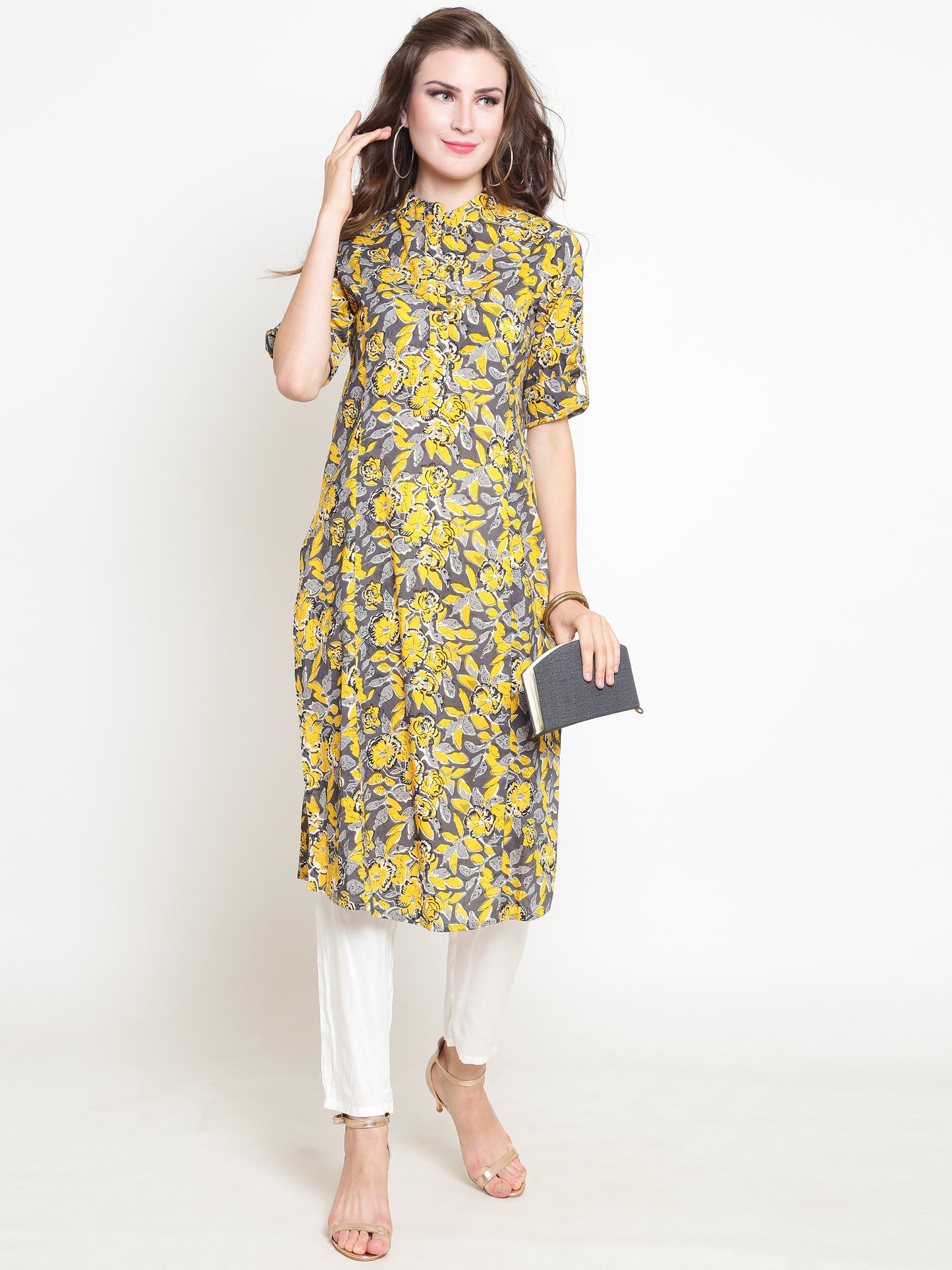 Yellow Printed Kurta With Palazzo