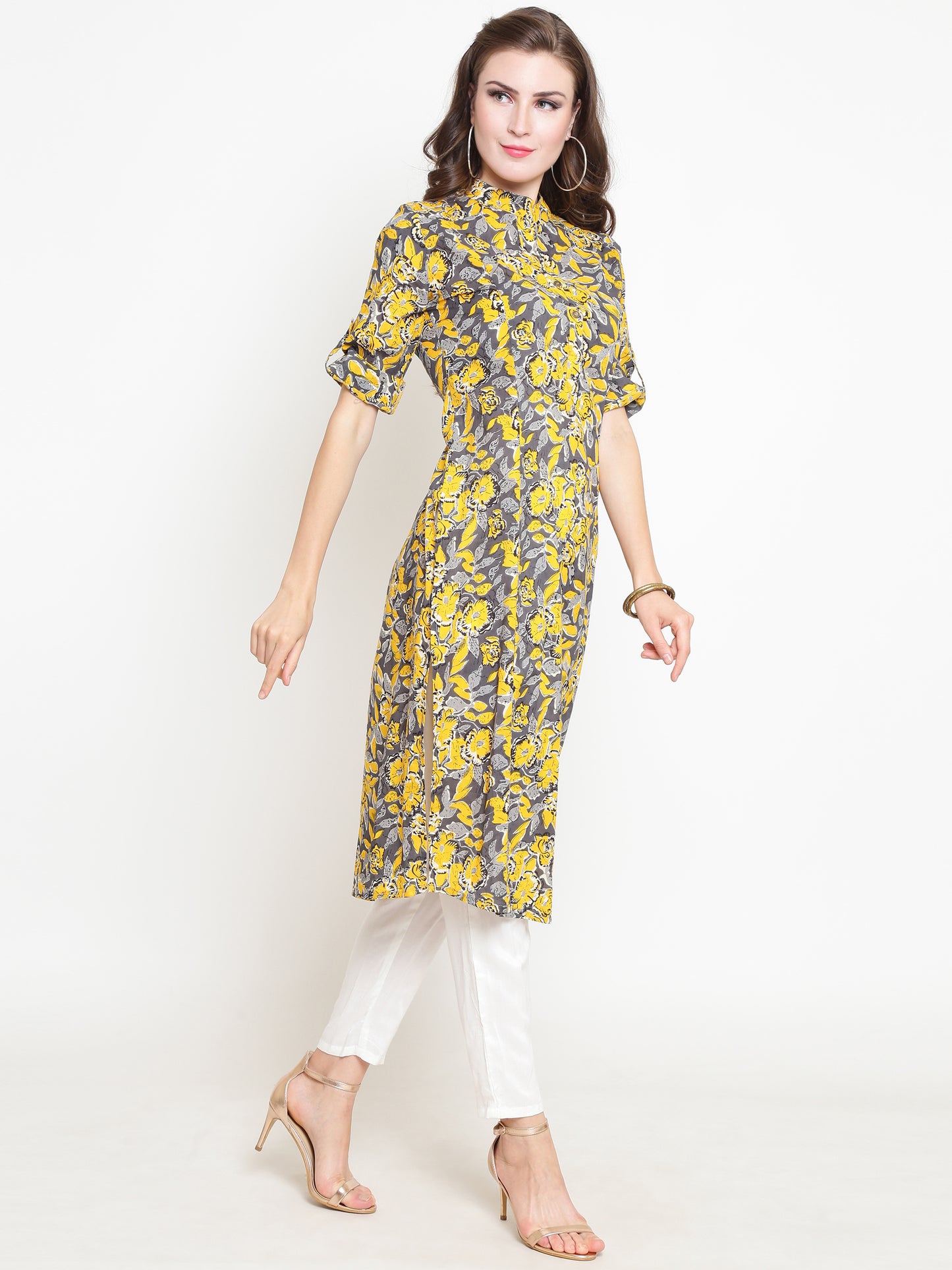 Yellow Printed Kurta With Palazzo
